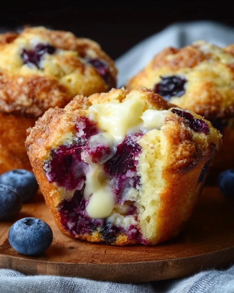 Freshly baked blueberry cream cheese muffins on a cooling rack
