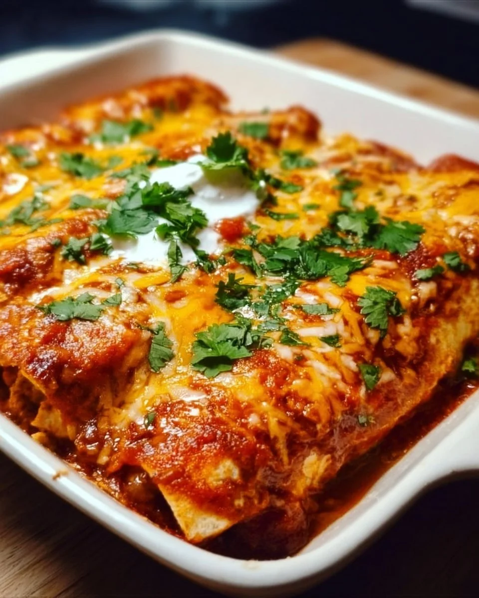 Bobby Flay's flavorful chicken enchiladas topped with sauce and cheese
