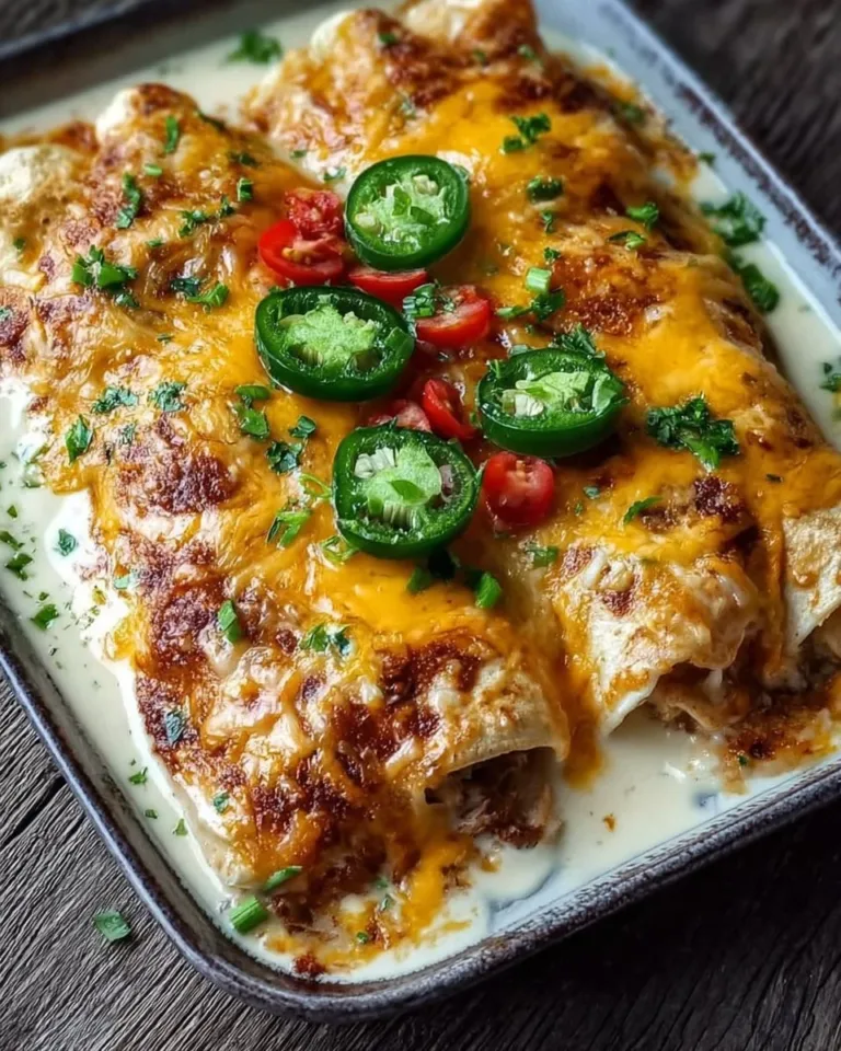 Plate of cheesy jalapeno chicken enchiladas garnished with cilantro