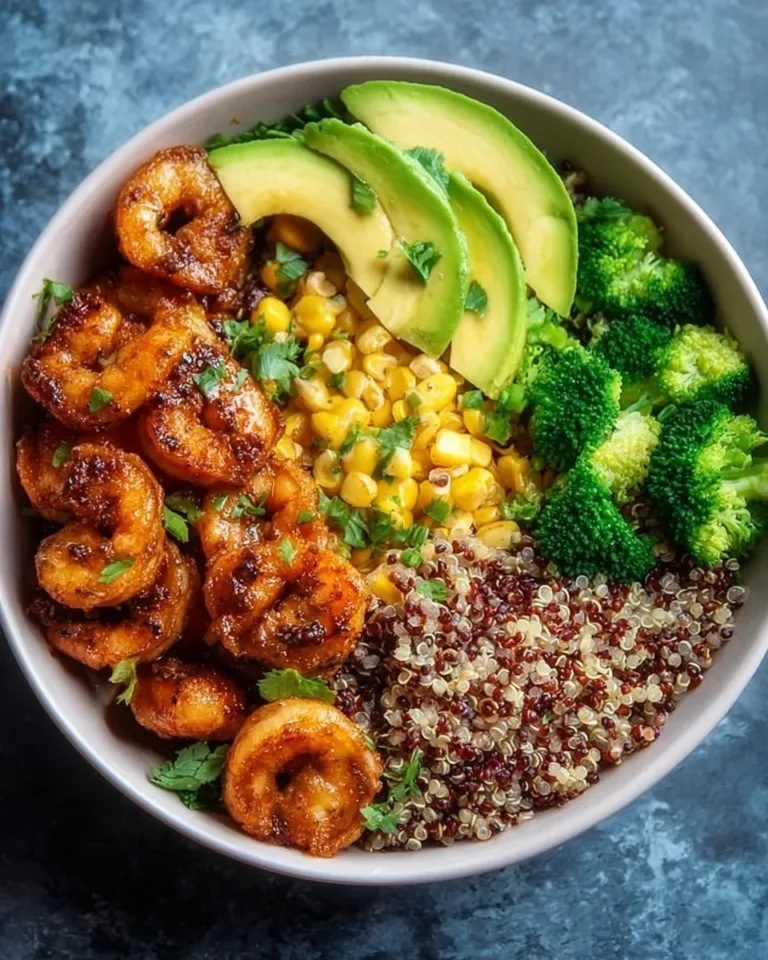 Chili Lime Shrimp Quinoa Bowl with fresh ingredients and vibrant colors