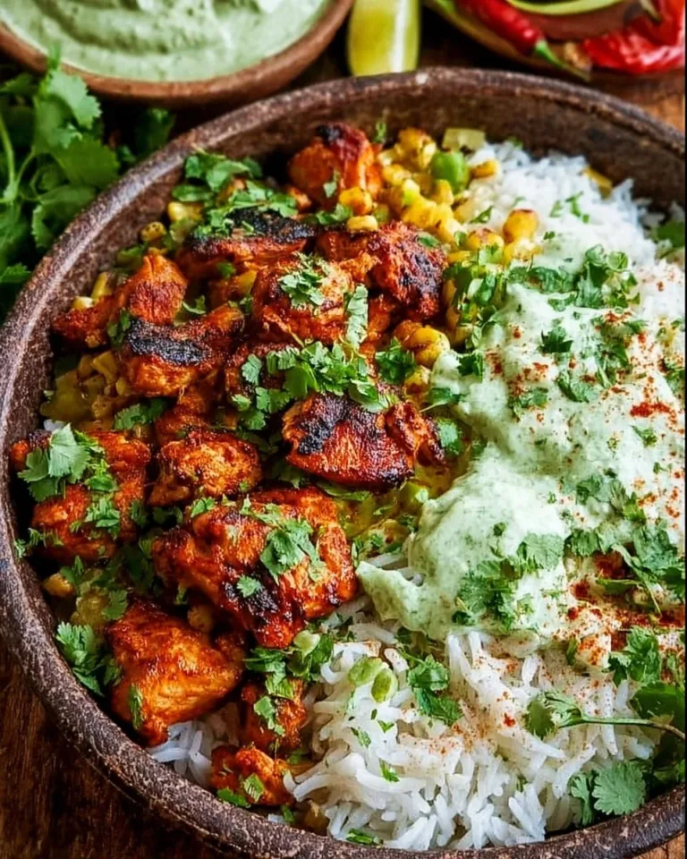 Delicious Coriander Lime Chicken served with fluffy rice.