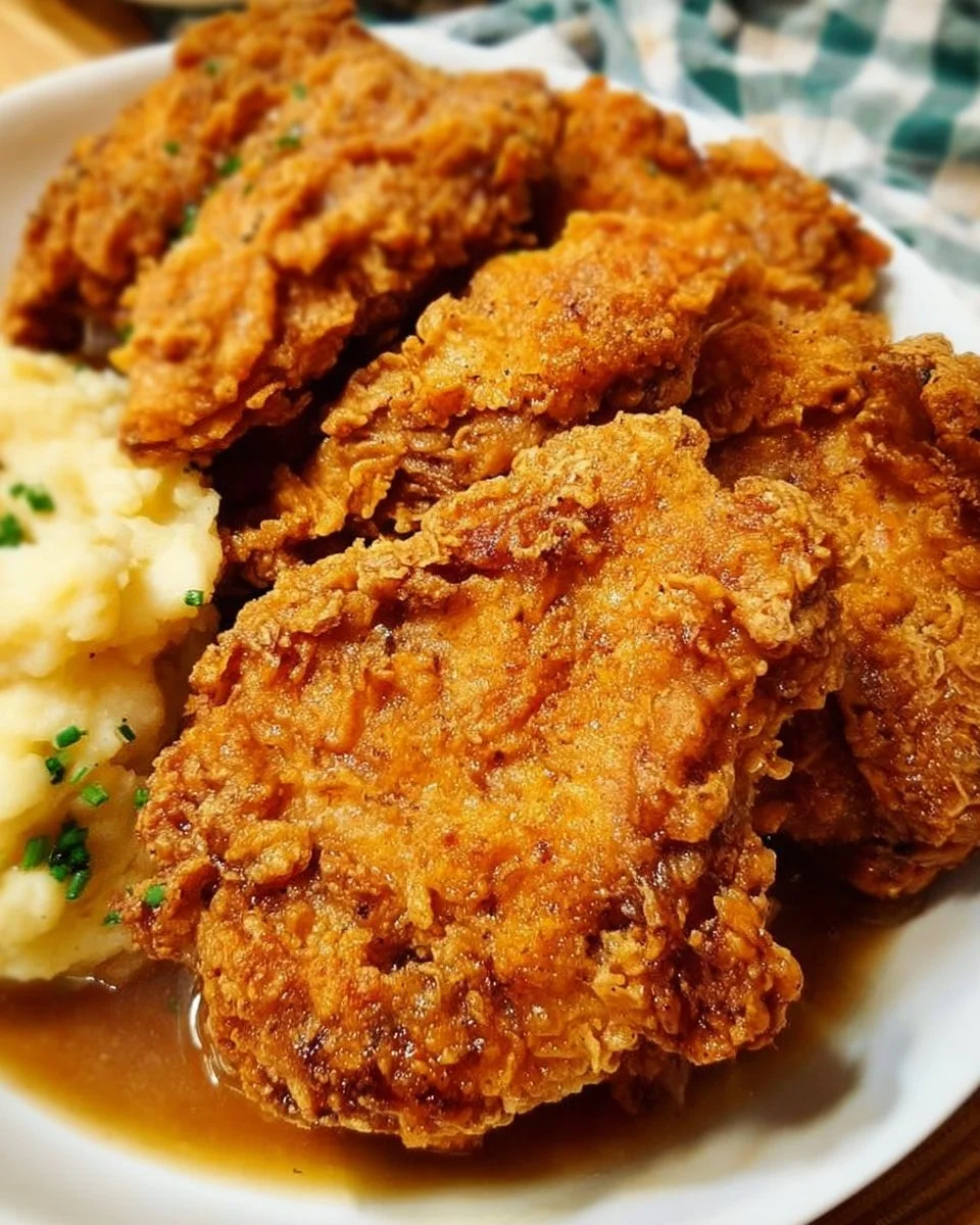 Deliciously crispy and golden Country Fried Chicken served with sides.