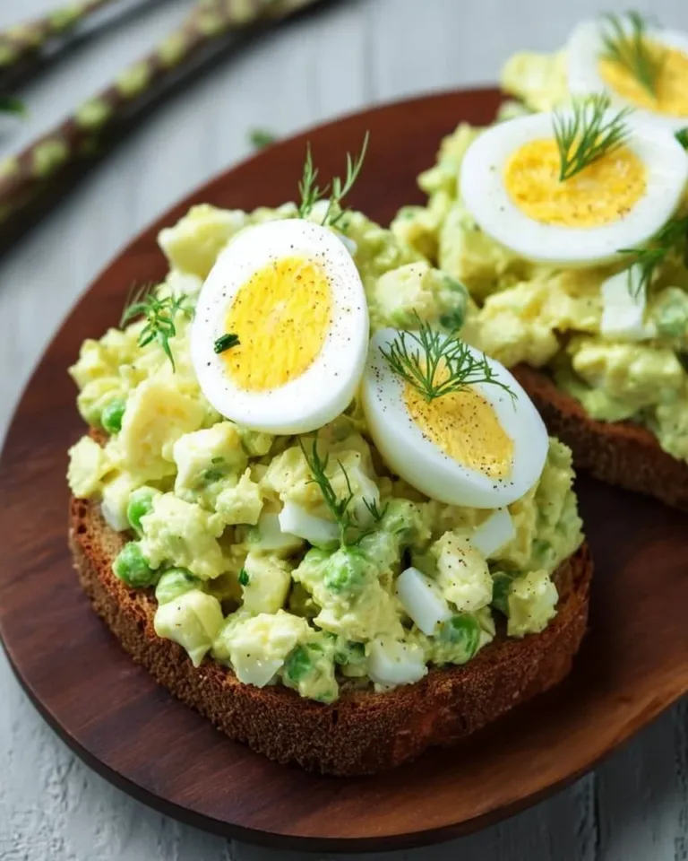 Creamy avocado and egg salad in a bowl garnished with herbs