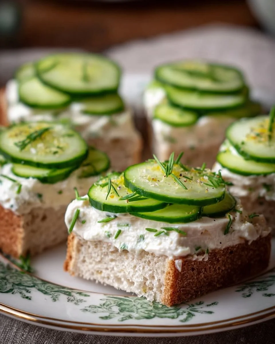 Creamy Benedictine cucumber tea sandwiches served on a platter