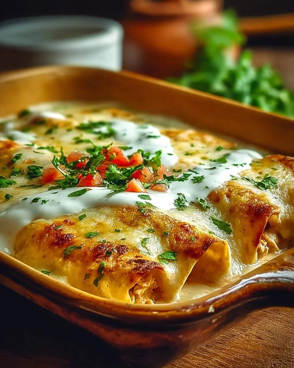 Chicken Enchiladas with Sour Cream White Sauce
