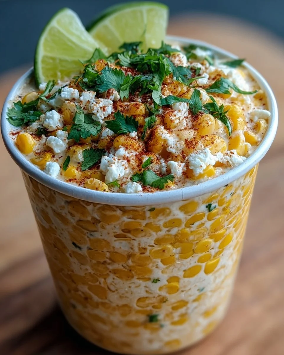 Creamy esquites corn cups topped with cheese and spices