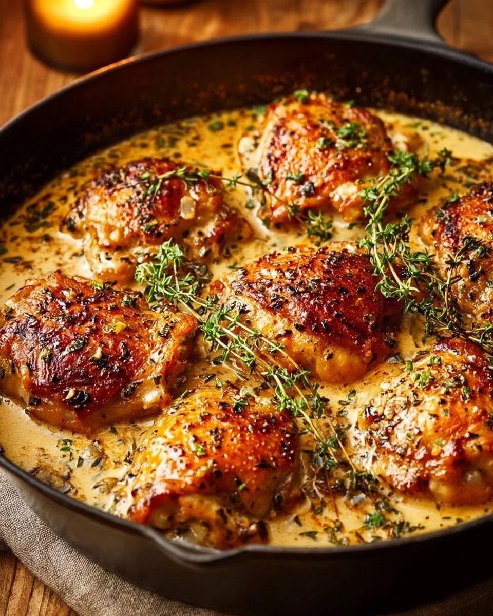 Bobby Flay's Skillet Chicken Thighs in a Dreamy Creamy Garlic Sauce