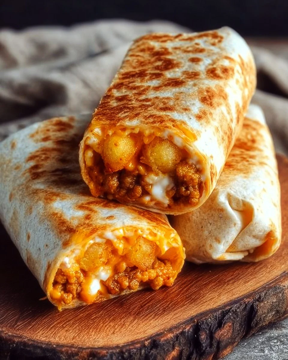 Crispy Golden Cheesy Potato Burritos filled with cheese and potatoes