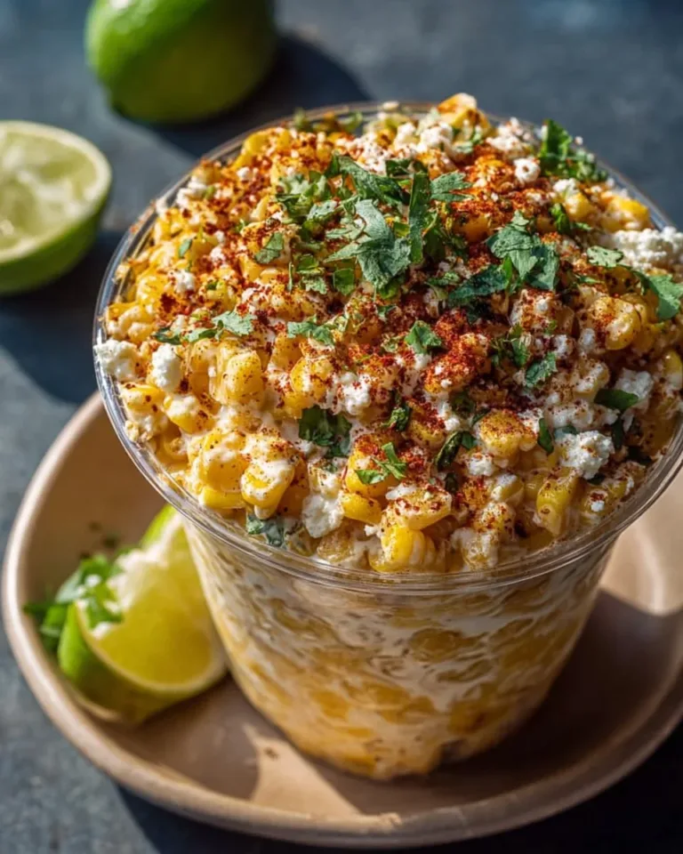 Delicious creamy esquites served in a bowl with toppings