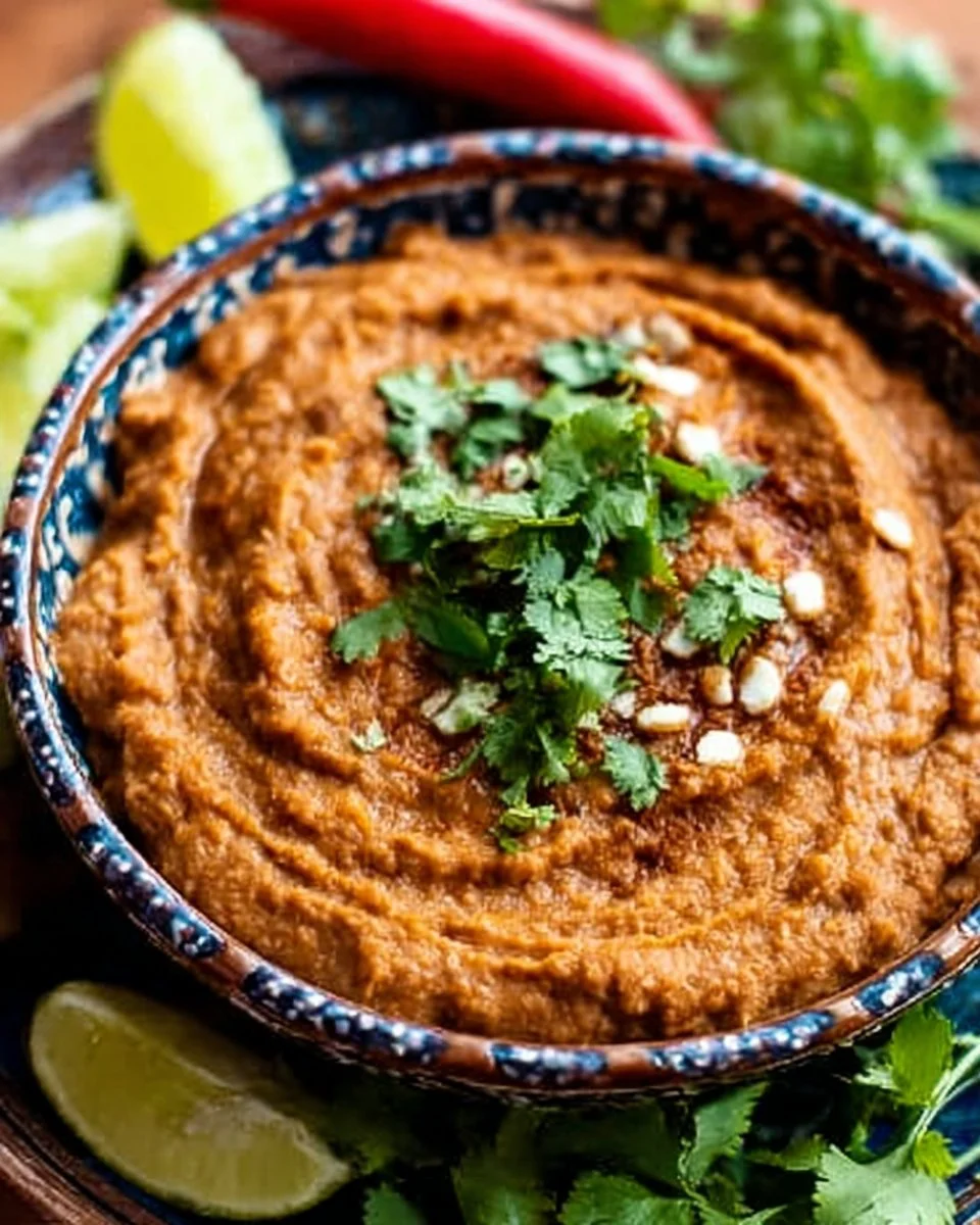 Bowl of easy homemade refried beans with fresh ingredients