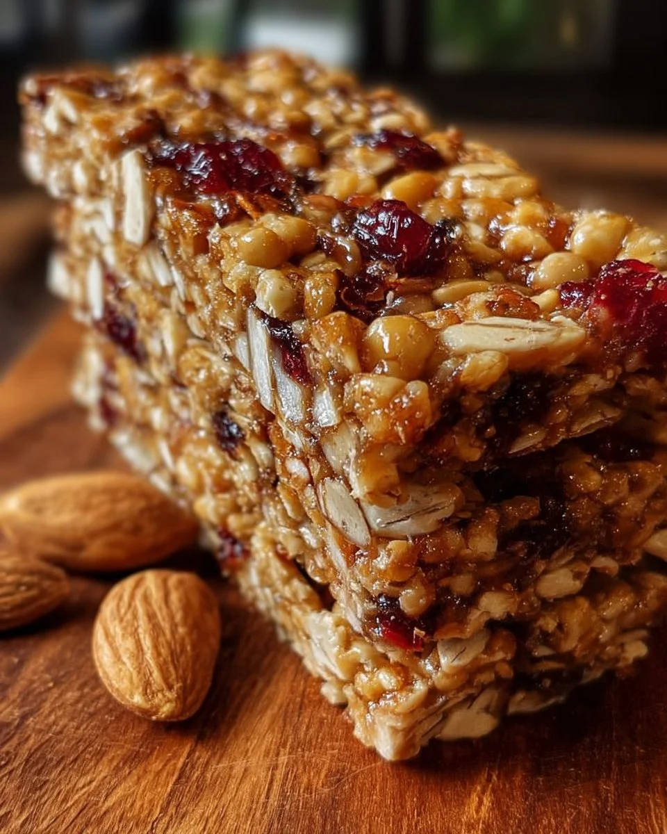 Homemade granola bars with nuts on a wooden table