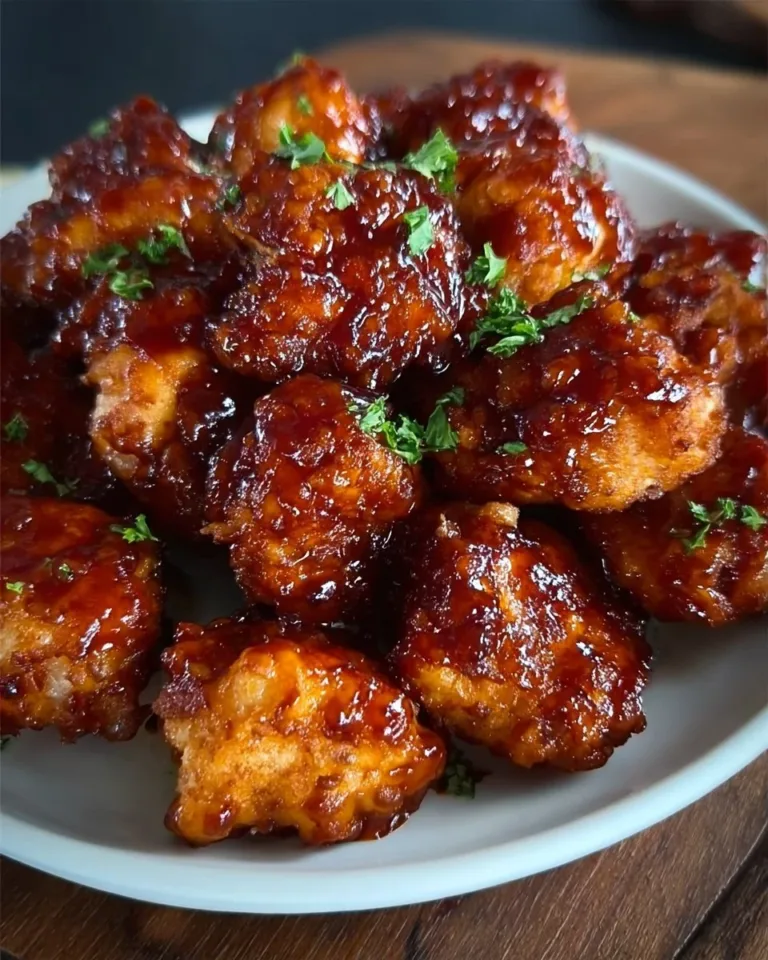 Air fryer honey BBQ chicken bites served with dipping sauce