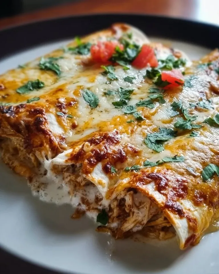 Delicious high protein chicken enchiladas topped with cheese and garnished with cilantro