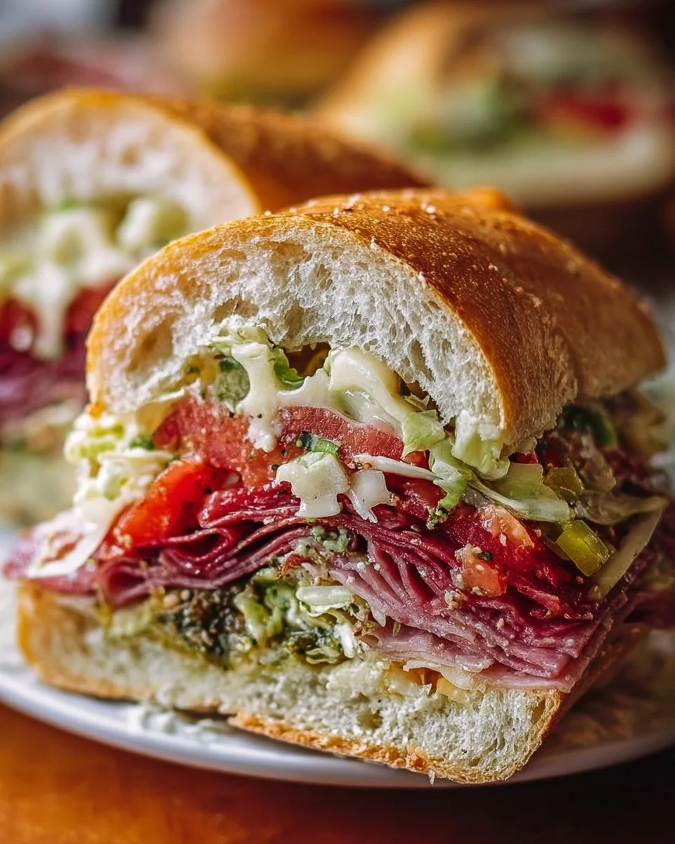Italian Grinder Salad Sandwich loaded with fresh ingredients and toppings.