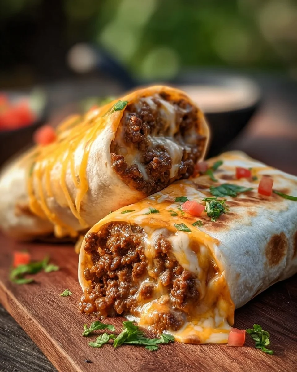Loaded Cheesy Ground Beef Burritos