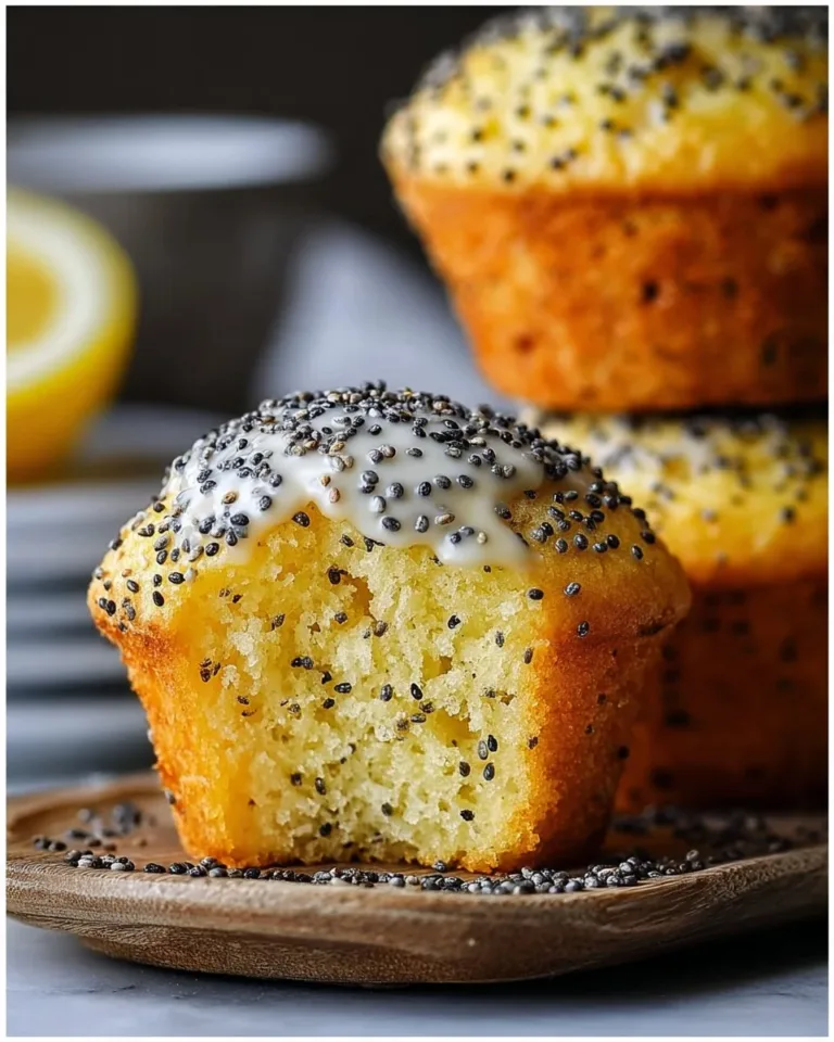 Moist & fluffy lemon poppy seed muffins with poppy seeds and lemon glaze