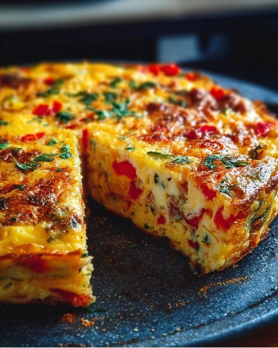 Oven-baked veggie frittata with colorful vegetables on a plate