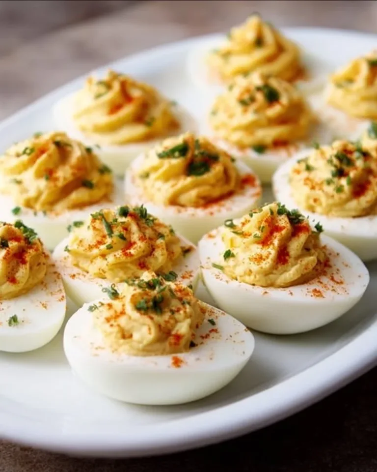 Deliciously crafted Paula Deen deviled eggs on a serving platter.