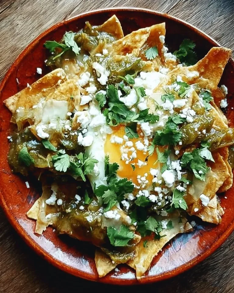 Quick and easy chilaquiles verdes served in a colorful dish