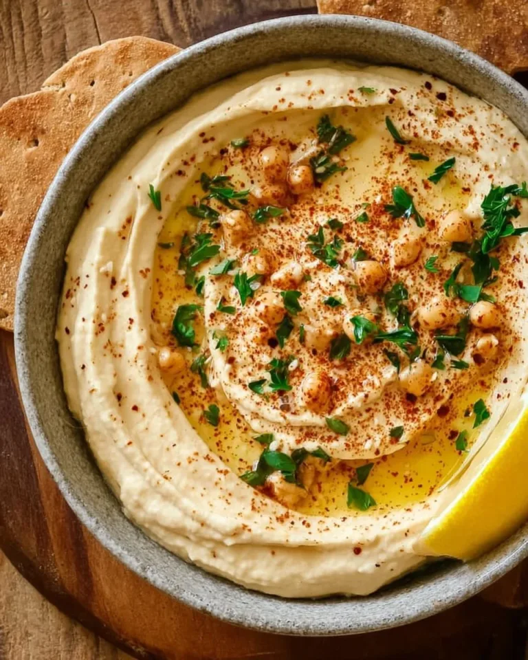 Bowl of quick creamy hummus with vegetables for dipping