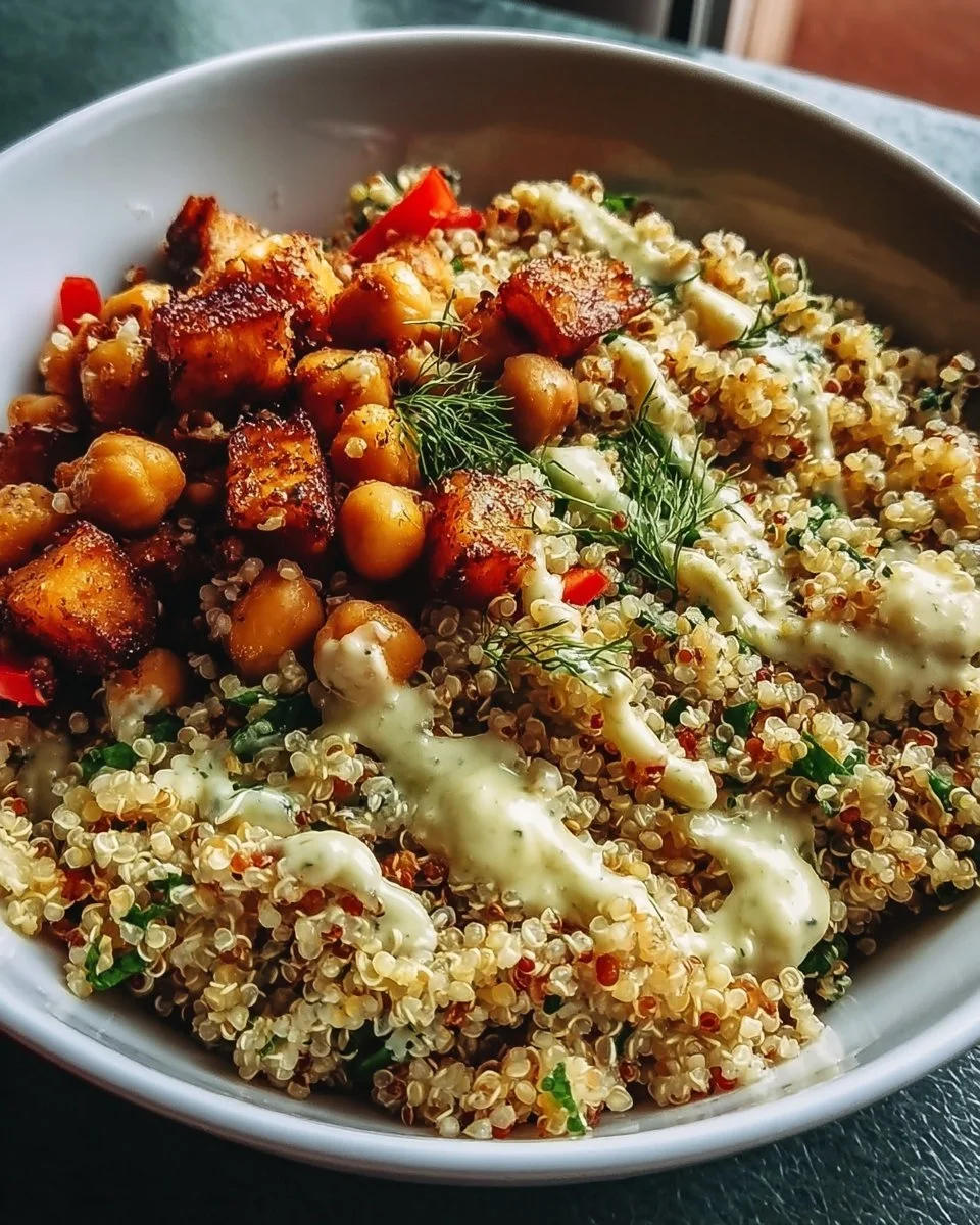 Delicious Quinoa Chickpea Salad with fresh vegetables