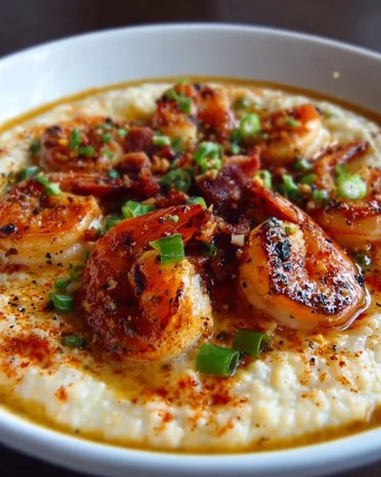 Delicious shrimp and grits inspired by Ruth's Chris restaurant served in a bowl.