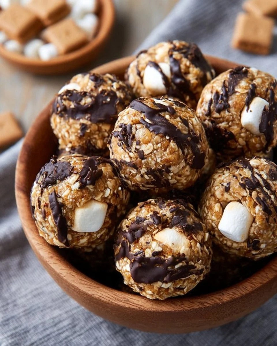 Delicious S'mores Energy Bites made with chocolate and graham crackers.