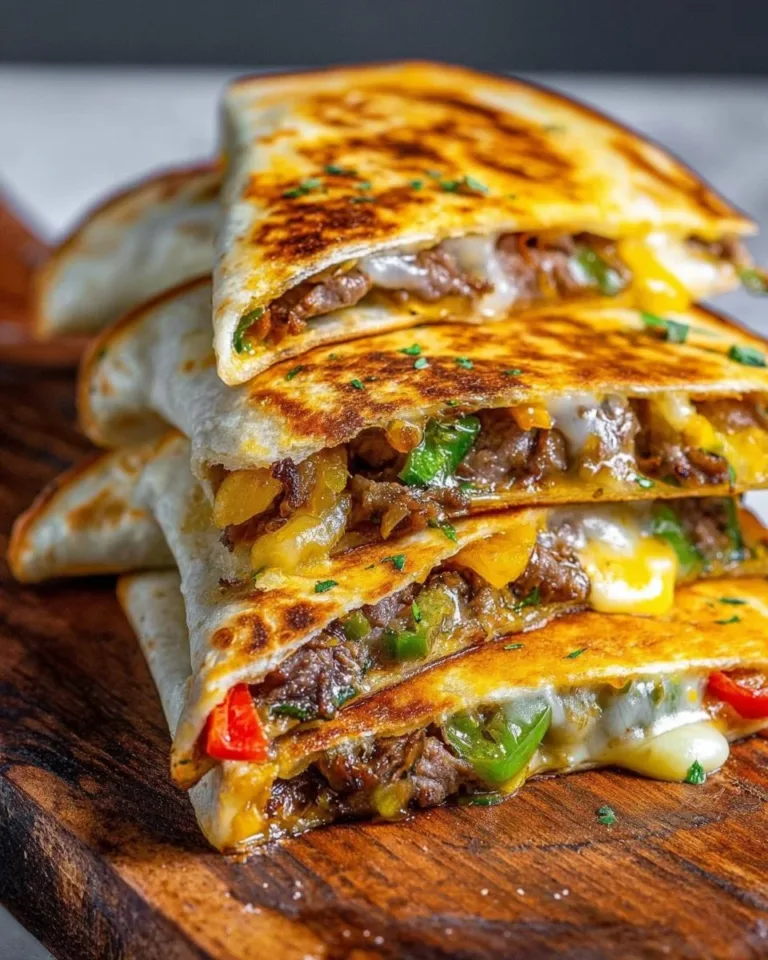 Delicious Philly cheesesteak quesadillas with melted cheese and savory beef.