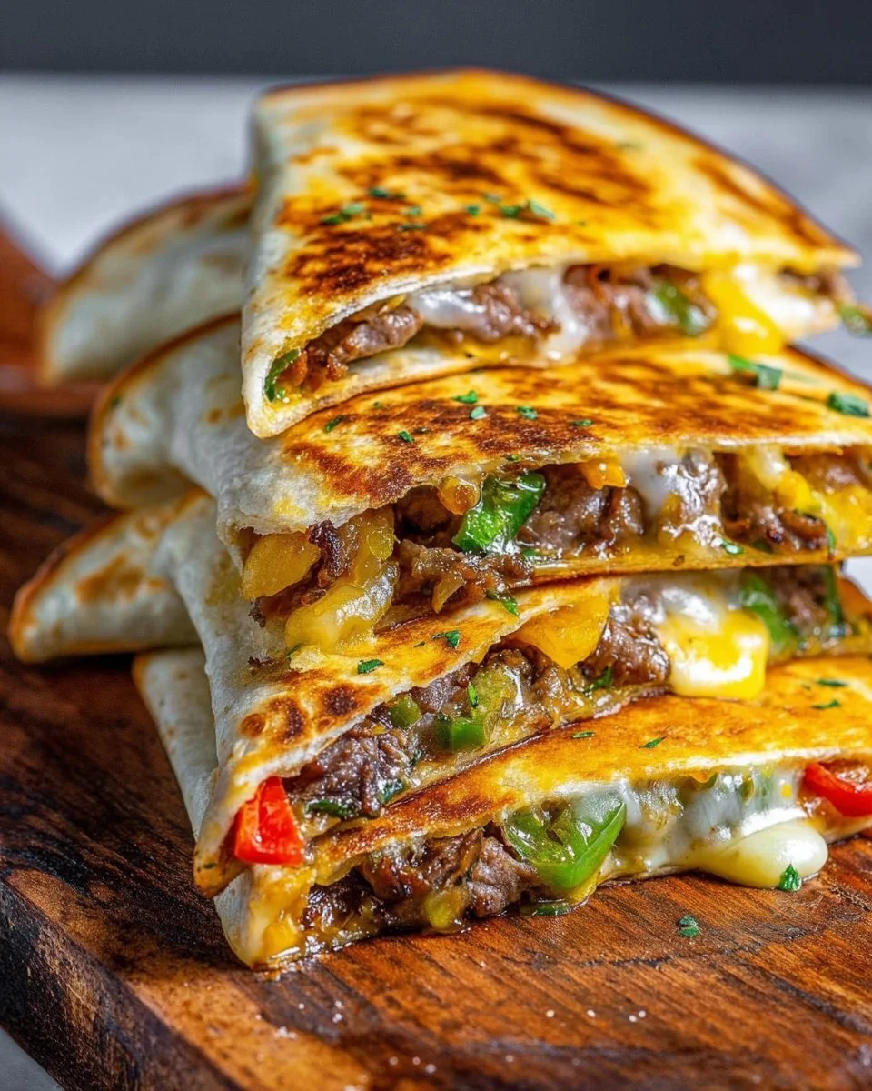 Delicious Philly cheesesteak quesadillas with melted cheese and savory beef.